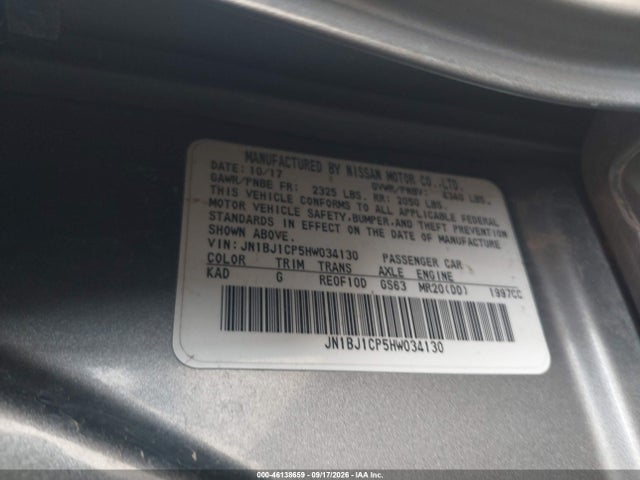 Aukcja sprzedaży 2017 Nissan Rogue Sport S, vin: JN1BJ1CP5HW034130, numer aukcji: 46138659