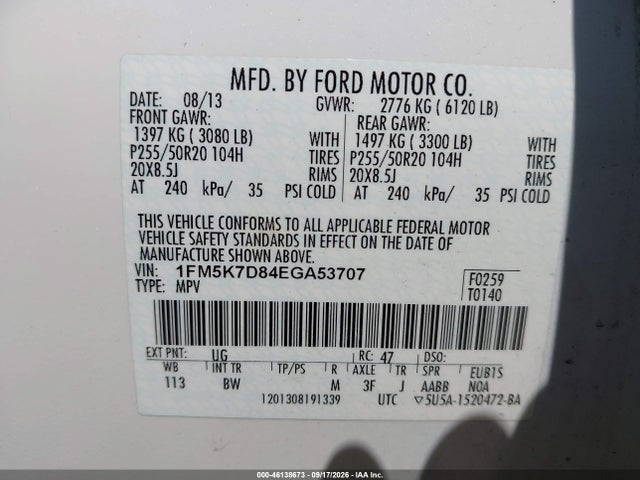 Продаж на аукціоні авто 2014 Ford Explorer Xlt, vin: 1FM5K7D84EGA53707, номер лоту: 46138673