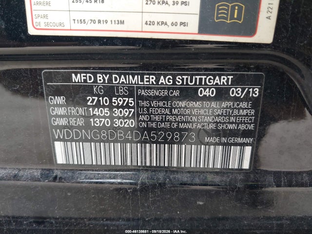 2013 Mercedes-benz S 350 Bluetec 4matic მანქანა იყიდება აუქციონზე, vin: WDDNG8DB4DA529873, აუქციონის ნომერი: 46138681