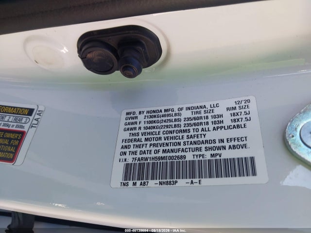 Продажа на аукционе авто 2021 Honda Cr-v 2wd Ex, vin: 7FARW1H59ME002689, номер лота: 46138684