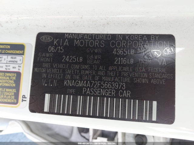 KIA Optima Lx 2015 KNAGM4A72F5663973 Image 9