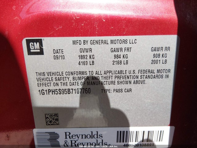 Продаж на аукціоні авто 2011 Chevrolet Cruze Ltz, vin: 1G1PH5S95B7107760, номер лоту: 46138760