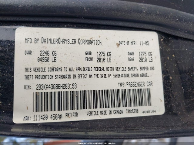 Aukcja sprzedaży 2006 Dodge Charger, vin: 2B3KA43G86H283193, numer aukcji: 46138765