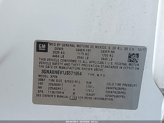 Продаж на аукціоні авто 2018 Chevrolet Equinox Ls, vin: 3GNAXHEV1JS571954, номер лоту: 46138816