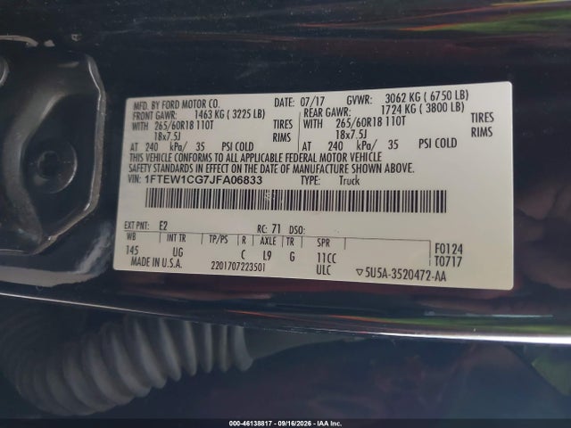 Aukcja sprzedaży 2018 Ford F-150 Xlt, vin: 1FTEW1CG7JFA06833, numer aukcji: 46138817