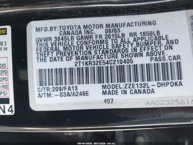Продаж на аукціоні авто 2004 Toyota Matrix Standard, vin: 2T1KR32E54C210405, номер лоту: 46138828