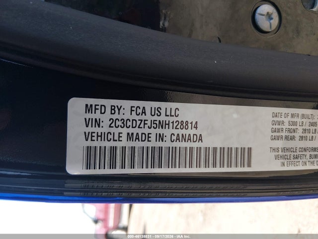 Продаж на аукціоні авто 2022 Dodge Challenger R/t Scat Pack, vin: 2C3CDZFJ5NH128814, номер лоту: 46138831