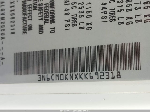 46138884 :رقم المزاد ، 3N6CM0KNXKK692318 vin ، 2019 Nissan Nv200 Sv مزاد بيع