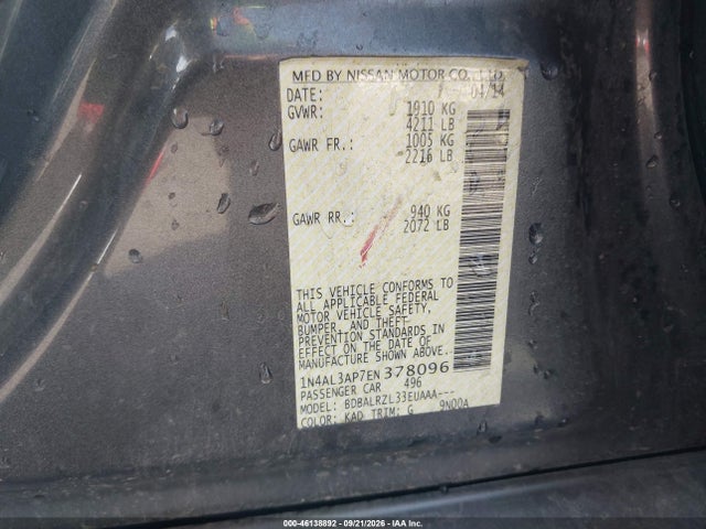 1N4AL3AP7EN378096 Nissan Altima 2.5/2.5 S/2.5 Sl/2.5 Sv