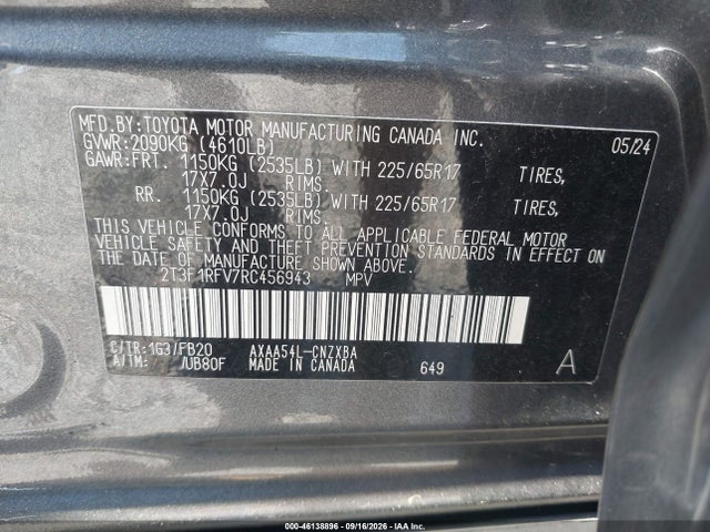 Продажа на аукционе авто 2024 Toyota Rav4 Le, vin: 2T3F1RFV7RC456943, номер лота: 46138896