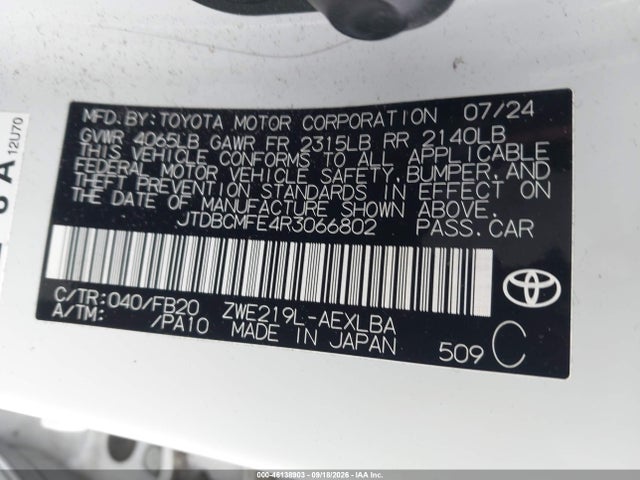 JTDBCMFE4R3066802 Toyota Corolla Le/se/xle/night Shade