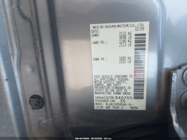 Продажа на аукционе авто 2009 Nissan Maxima 3.5 Sv, vin: 1N4AA51E39C840705, номер лота: 46138905