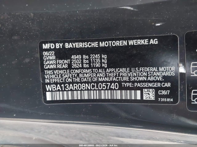 Aukcja sprzedaży 2022 Bmw M440i Xdrive, vin: WBA13AR08NCL05740, numer aukcji: 46138908