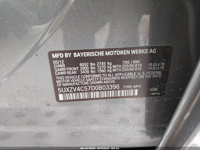 46138939 :رقم المزاد ، 5UXZV4C57D0B03396 vin ، 2013 Bmw X5 Xdrive35i/xdrive35i Premium/xdrive35i Sport Activity مزاد بيع