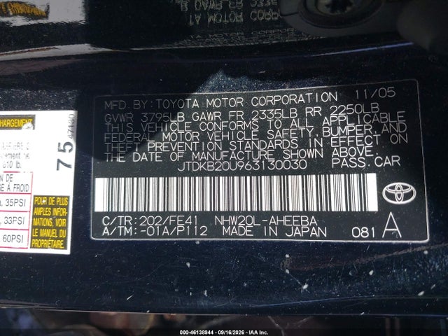 Aukcja sprzedaży 2006 Toyota Prius, vin: JTDKB20U963130030, numer aukcji: 46138944