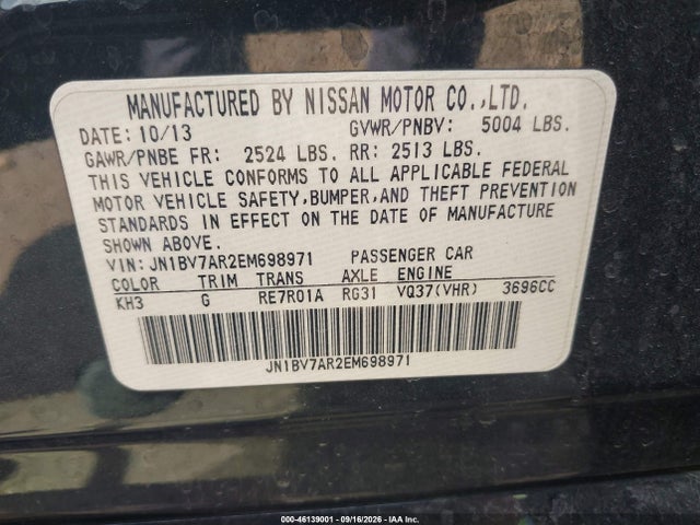 Продажа на аукционе авто 2014 Infiniti Q50 Premium, vin: JN1BV7AR2EM698971, номер лота: 46139001