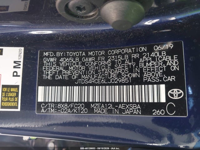 Toyota COROLLA SE 2020 JTDS4RCE6LJ029851 Image 9