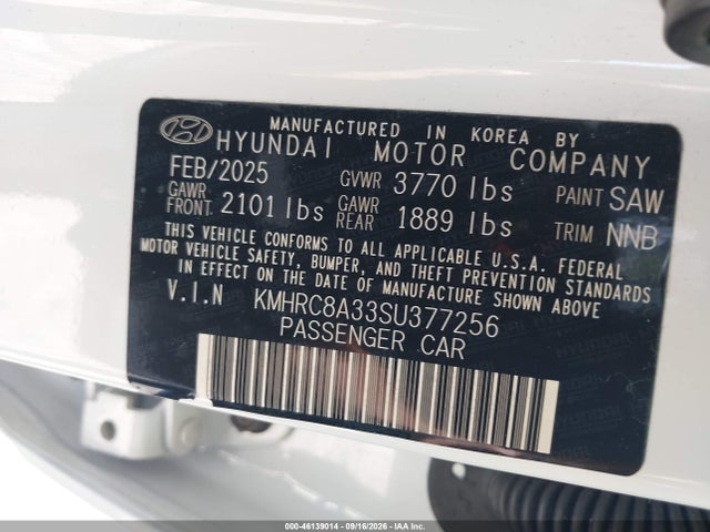 46139014 :رقم المزاد ، KMHRC8A33SU377256 vin ، 2025 Hyundai Venue Sel مزاد بيع