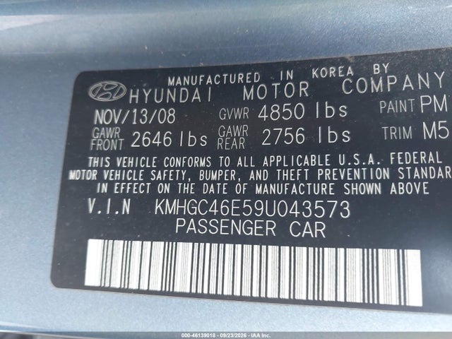 Продажа на аукционе авто 2009 Hyundai Genesis 3.8, vin: KMHGC46E59U043573, номер лота: 46139018