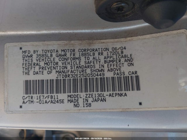 Продаж на аукціоні авто 2005 Toyota Corolla Le, vin: JTDBR32E252050449, номер лоту: 46139026