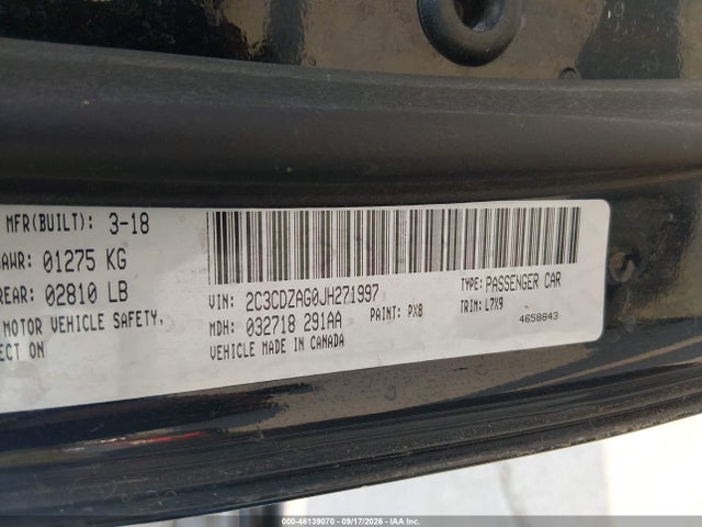 Aukcja sprzedaży 2018 Dodge Challenger Sxt, vin: 2C3CDZAG0JH271997, numer aukcji: 46139070