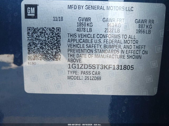 1G1ZD5ST3KF131805 Chevrolet MALIBU LT