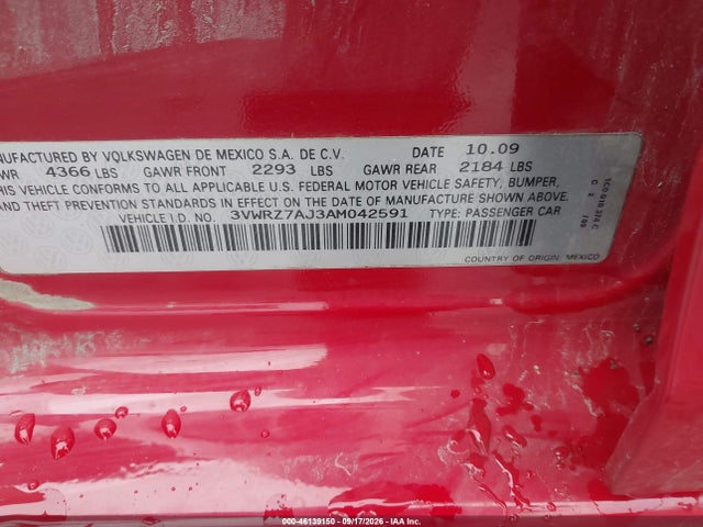 Продажа на аукционе авто 2010 Volkswagen Jetta Se, vin: 3VWRZ7AJ3AM042591, номер лота: 46139150
