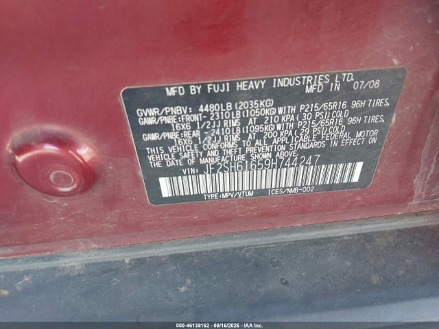Продаж на аукціоні авто 2009 Subaru Forester 2.5x, vin: JF2SH61659H744247, номер лоту: 46139162