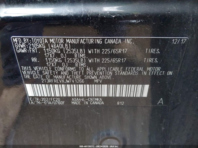 Продажа на аукционе авто 2018 Toyota Rav4 Xle, vin: 2T3RFREVXJW741266, номер лота: 46139211