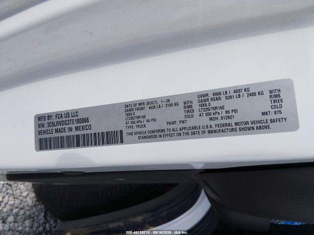 Продажа на аукционе авто 2026 Ram Promaster 2500 Tradesman High Roof 159 Wb W/pass Seat, vin: 3C6LRVDG3TE180066, номер лота: 46139215