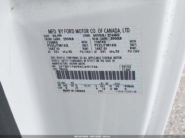 Aukcja sprzedaży 1999 Ford F-150, vin: 2FTRF17W9XCA91746, numer aukcji: 46139258