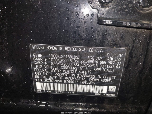 3CZRZ2H56TM760017 Honda HR-V SPORT