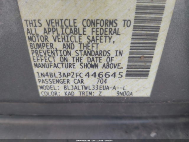 46139268 :رقم المزاد ، 1N4BL3AP2FC446645 vin ، 2015 Nissan Altima 3.5 Sl مزاد بيع