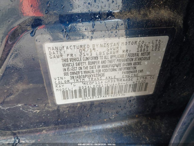 Aukcja sprzedaży 2019 Nissan Sentra Sv, vin: 3N1AB7APXKY422436, numer aukcji: 46139270