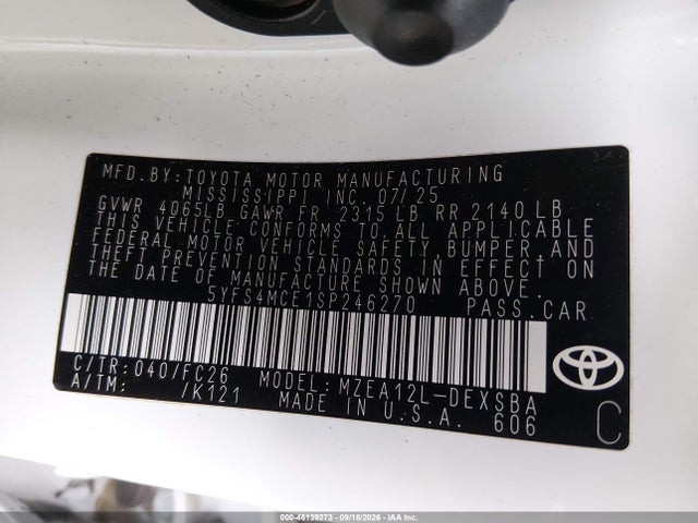 46139273 :رقم المزاد ، 5YFS4MCE1SP246270 vin ، 2025 Toyota Corolla Se مزاد بيع