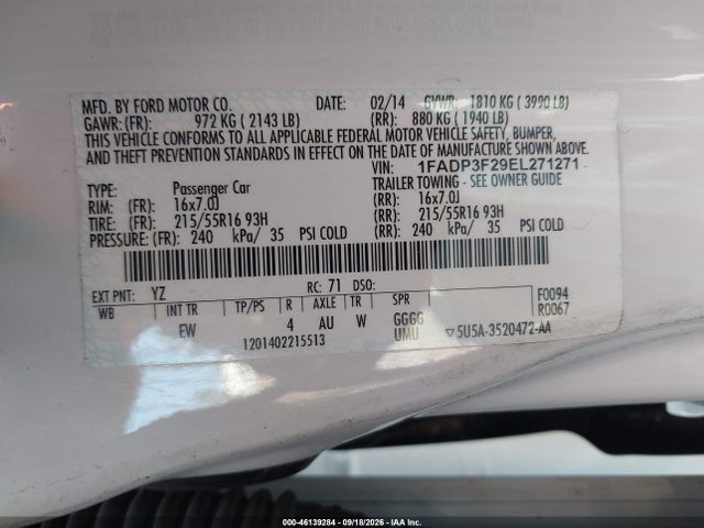 Ford FOCUS SE 2014 1FADP3F29EL271271 Image 9