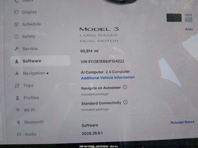 46139286 :رقم المزاد ، 5YJ3E1EB8JF104222 vin ، 2018 Tesla Model 3 Long Range/performance مزاد بيع