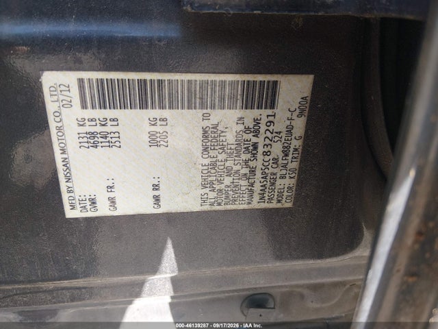 Продаж на аукціоні авто 2012 Nissan Maxima 3.5 Sv, vin: 1N4AA5AP5CC832291, номер лоту: 46139287