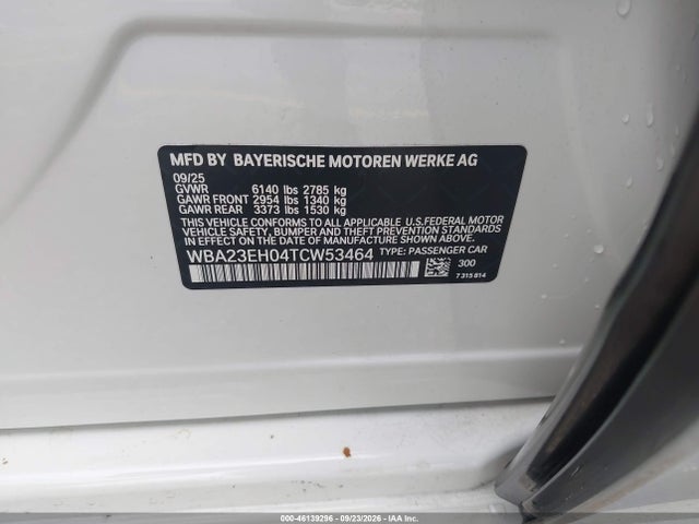 46139296 :رقم المزاد ، WBA23EH04TCW53464 vin ، 2026 Bmw 740i مزاد بيع