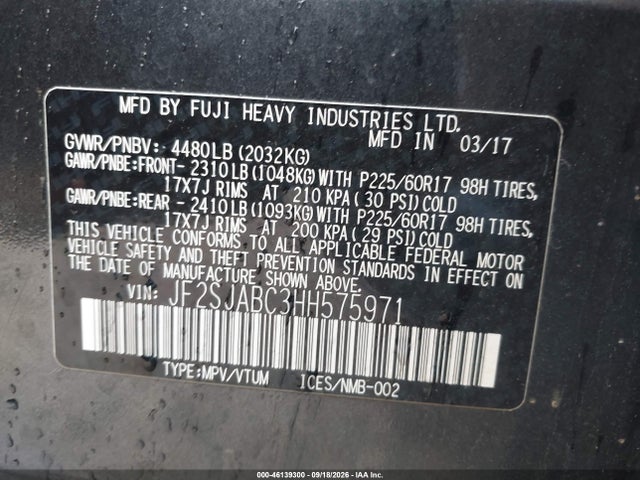 Subaru Forester 2.5i 2017 JF2SJABC3HH575971 Image 9