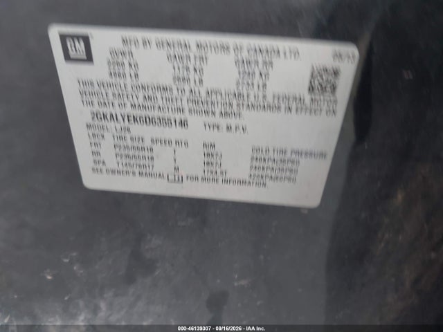 Aukcja sprzedaży 2013 Gmc Terrain Denali, vin: 2GKALYEK6D6355146, numer aukcji: 46139307