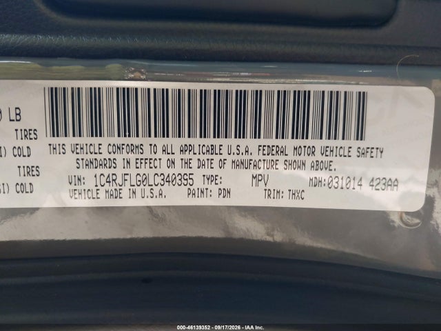 Aukcja sprzedaży 2020 Jeep Grand Cherokee Trailhawk 4x4, vin: 1C4RJFLG0LC340395, numer aukcji: 46139352