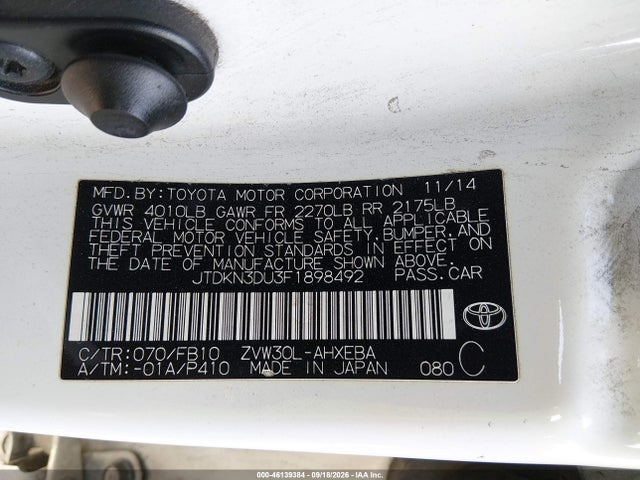 Toyota Prius Two 2015 JTDKN3DU3F1898492 Image 9