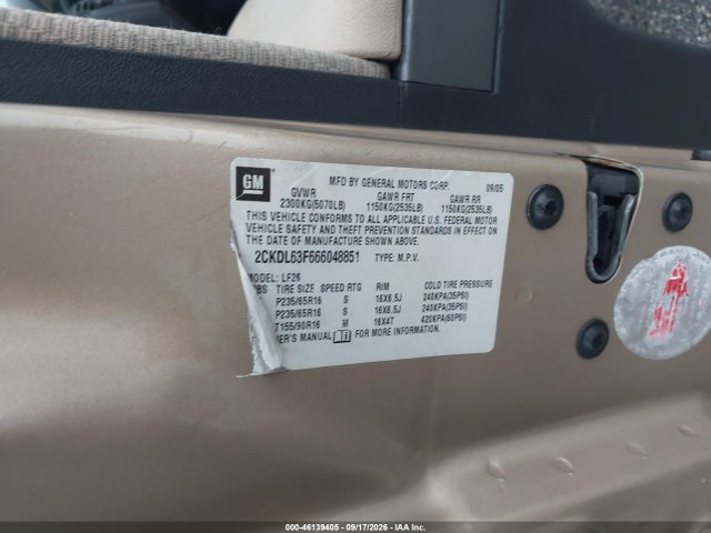Продаж на аукціоні авто 2006 Pontiac Torrent, vin: 2CKDL63F666048851, номер лоту: 46139405
