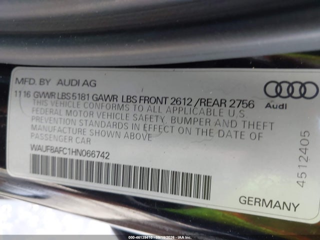 Auction sale of the 2017 Audi A6 2.0t Premium, vin: WAUF8AFC1HN066742, lot number: 46139410