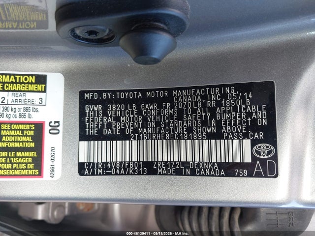 46139411 :رقم المزاد ، 2T1BURHE8EC181895 vin ، 2014 Toyota Corolla Le مزاد بيع