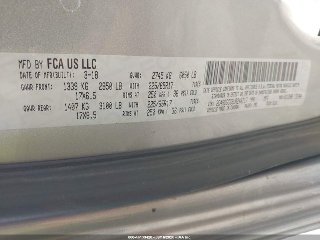 46139420 :رقم المزاد ، 2C4RDGCG9JR240717 vin ، 2018 Dodge Grand Caravan Sxt مزاد بيع