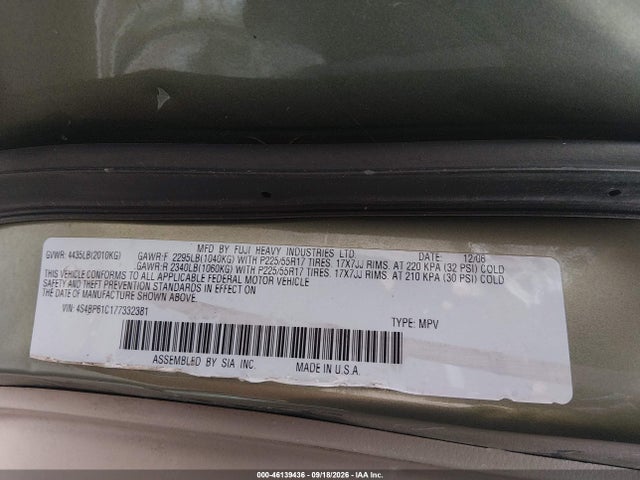 Продаж на аукціоні авто 2007 Subaru Outback 2.5i, vin: 4S4BP61C177332381, номер лоту: 46139436