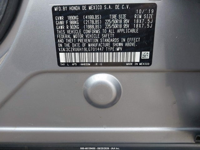 Aukcja sprzedaży 2020 Honda Hr-v Awd Sport, vin: 3CZRU6H19LG701447, numer aukcji: 46139450
