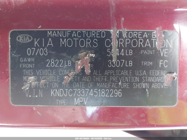 46139454 :رقم المزاد ، KNDJC733745182296 vin ، 2004 Kia Sorento Ex/lx مزاد بيع